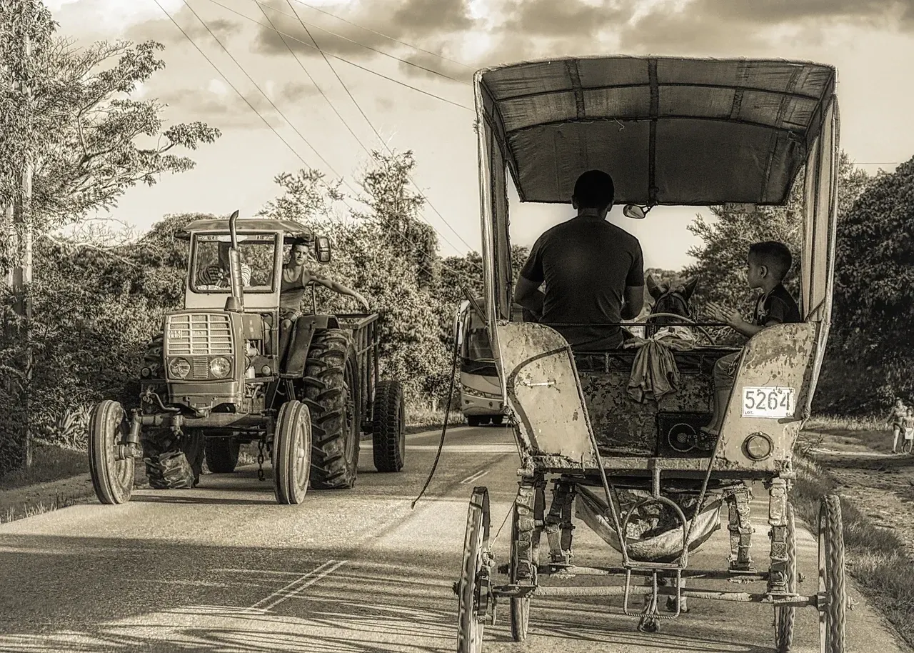 A man riding in the back of an old fashioned carriage.