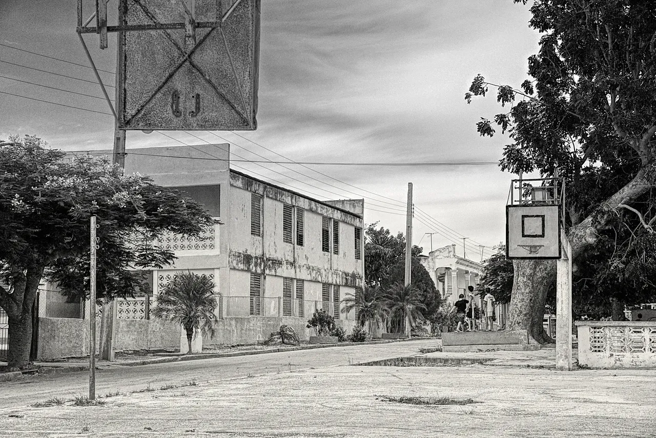 A black and white photo of an old town.